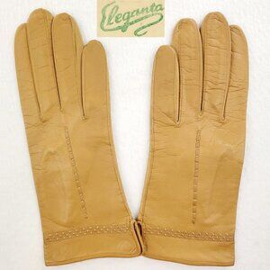 Eleganta Vintage 1960s German Leather Gloves Tan Brown Women's 7 1/4